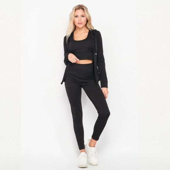 Cloud Soft Zip Hooded Jacket 3 Piece Sport Set - Three Piece Set - Athleisure - Picture 2 of 4